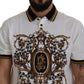 White Gold Baroque Print Cotton Polo T-Shirt