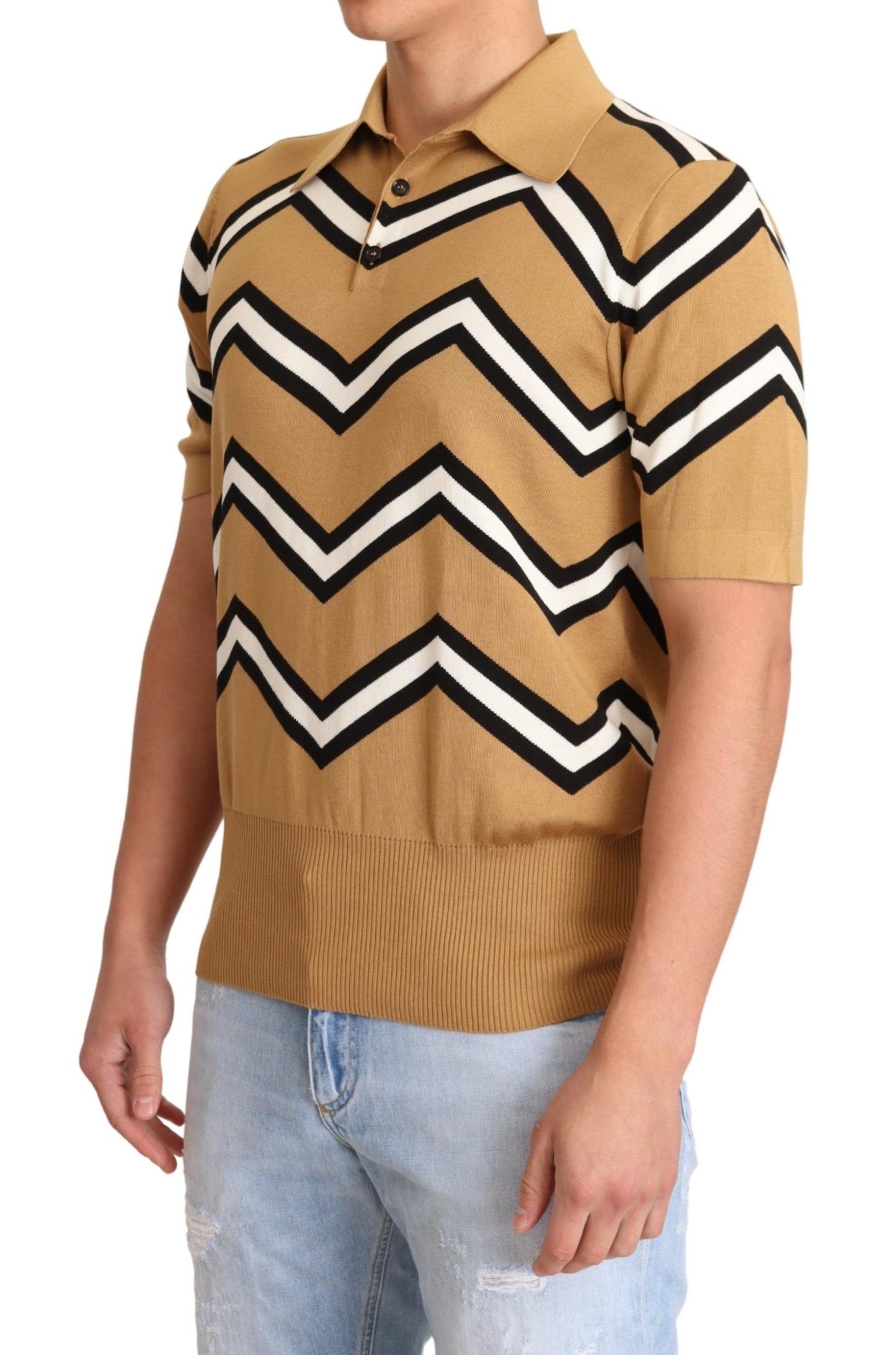 Silk Beige Polo T-Shirt - Italian Luxury Fashion