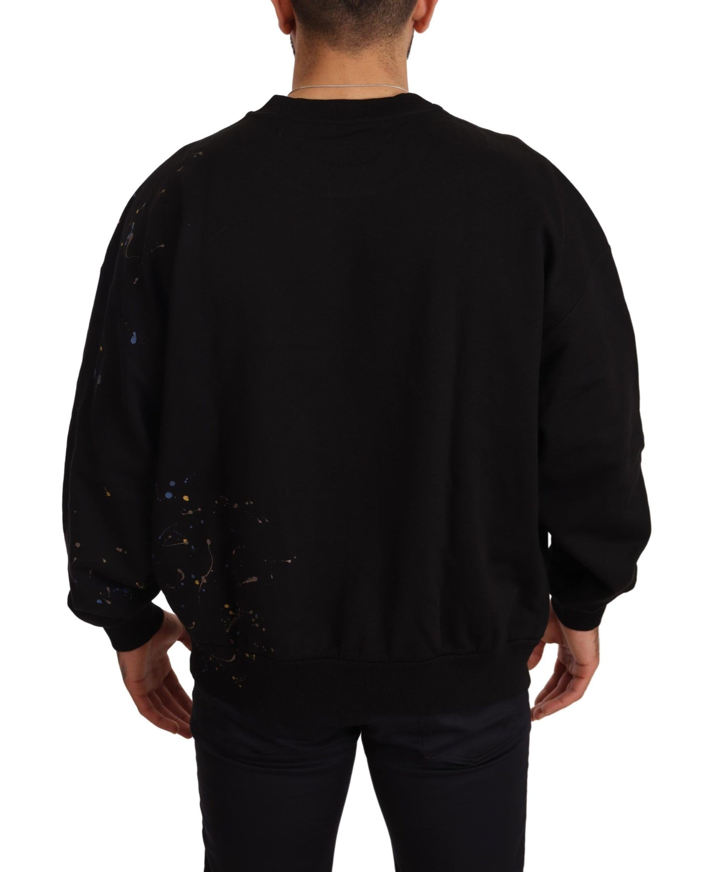 Elegant Black Multicolor Stain Sweater