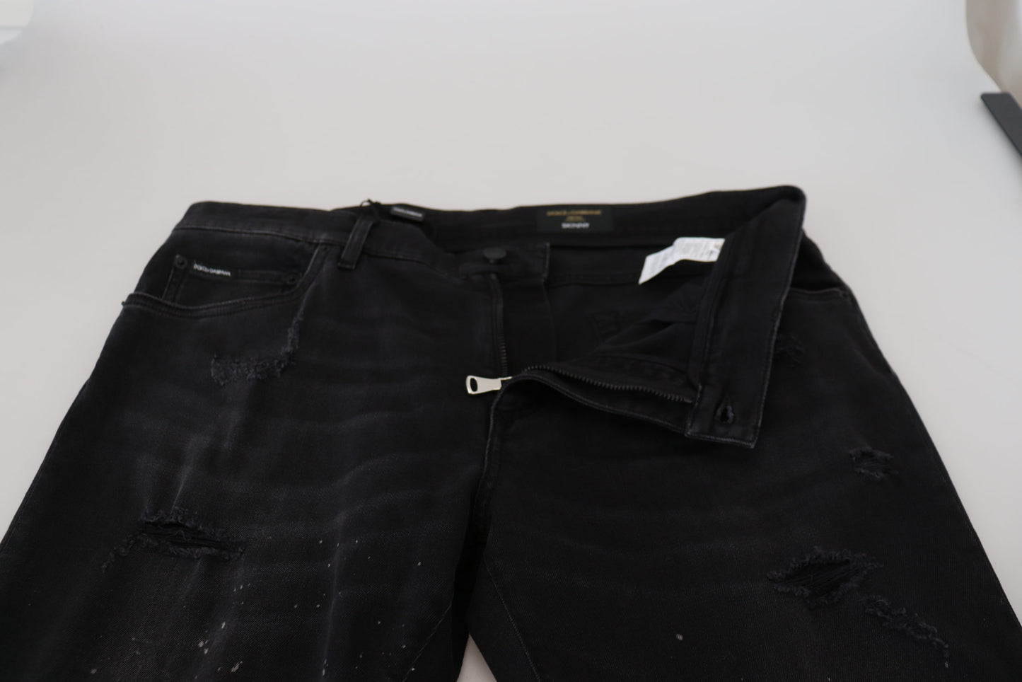 Black Washed Cotton Tattered Denim Jeans