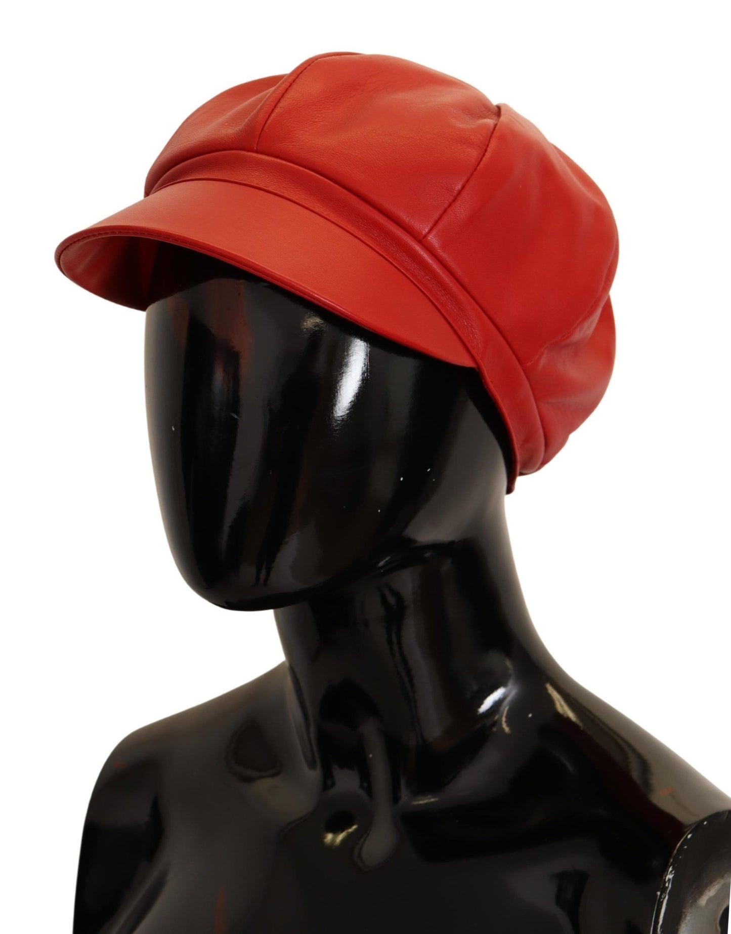 Chic Red Leather Cabbie Cap