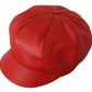 Chic Red Leather Cabbie Cap
