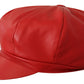 Chic Red Leather Cabbie Cap