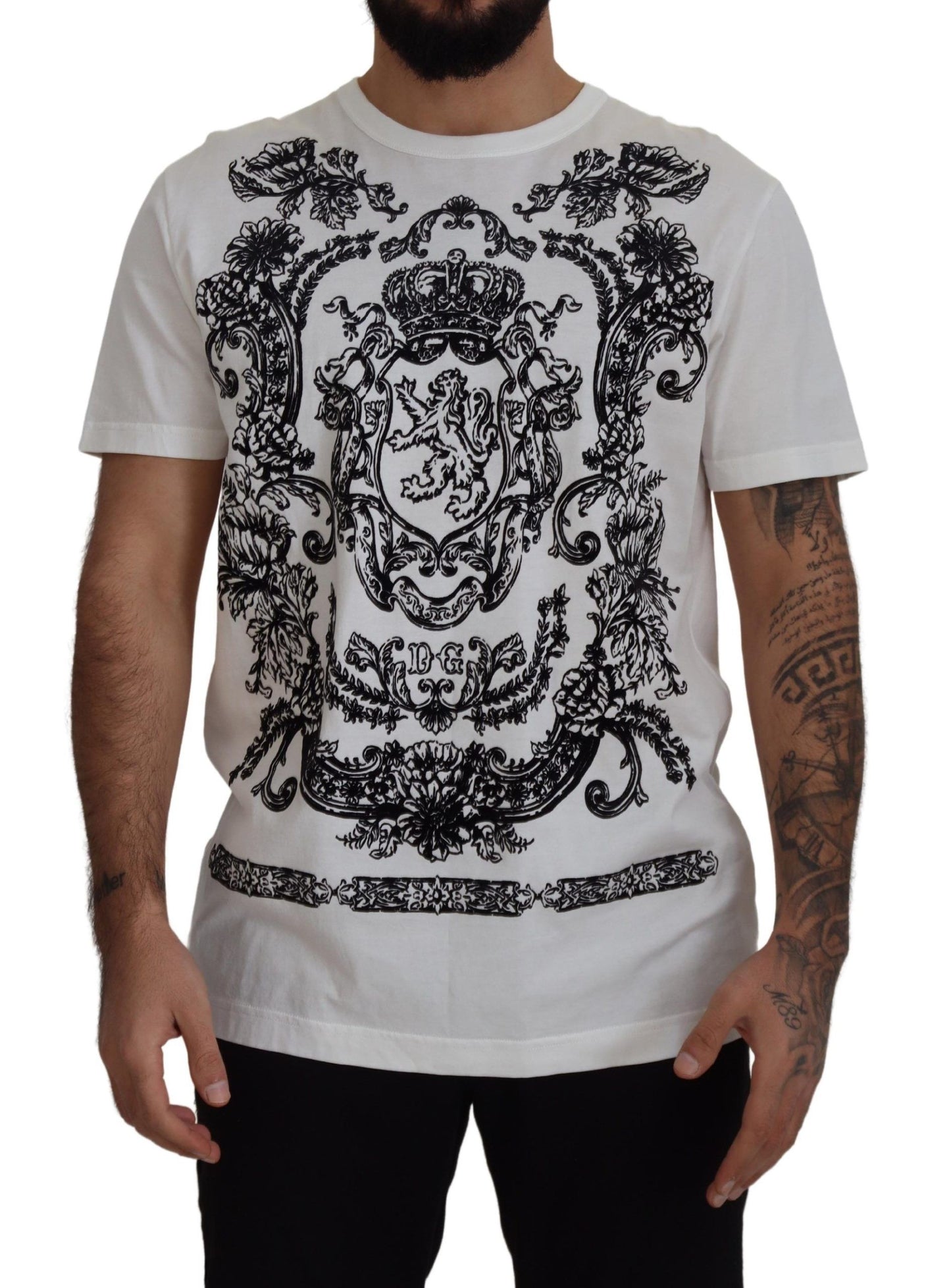 Elegant White Baroque Cotton Tee