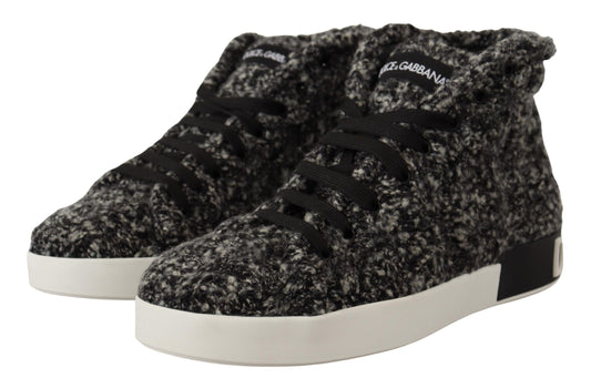 Chic Black Wool-Cotton High Top Sneakers