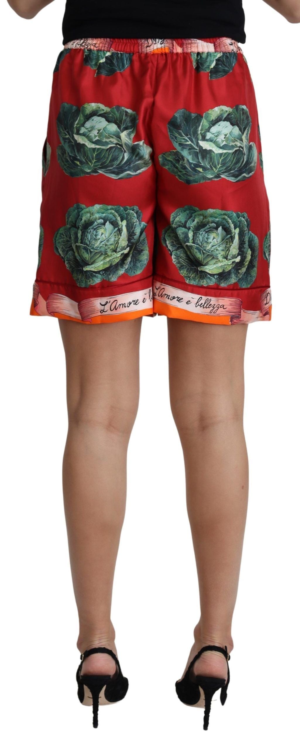 Elegant High Waist Cabbage Print Silk Shorts