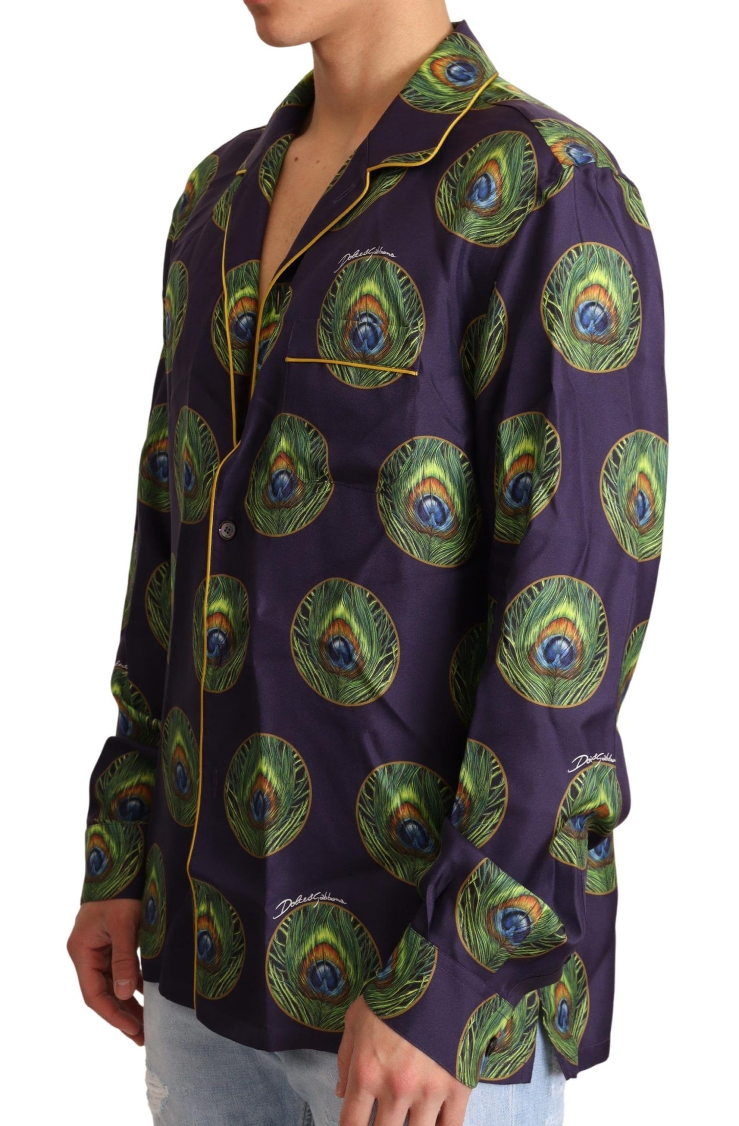 Exquisite Silk Casual Men's Shirt in Purple and Green