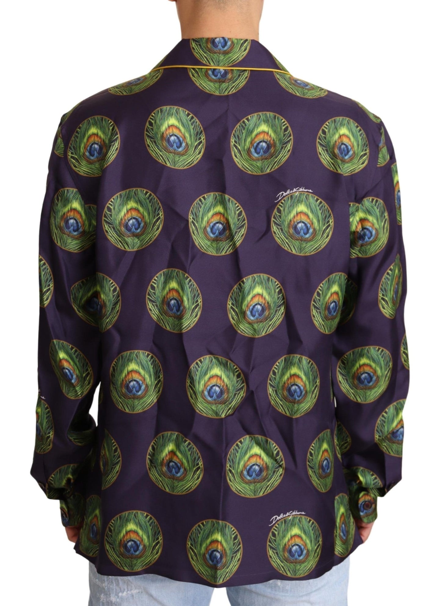 Exquisite Silk Casual Men's Shirt in Purple and Green