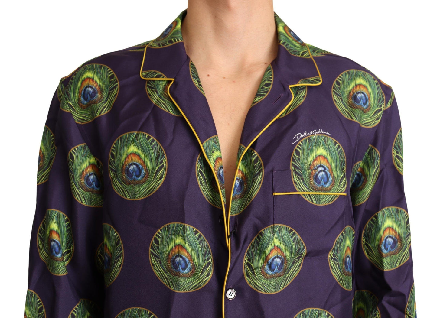 Exquisite Silk Casual Men's Shirt in Purple and Green