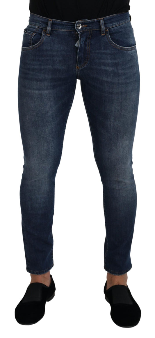 Chic Blue Washed Denim Pants for Men