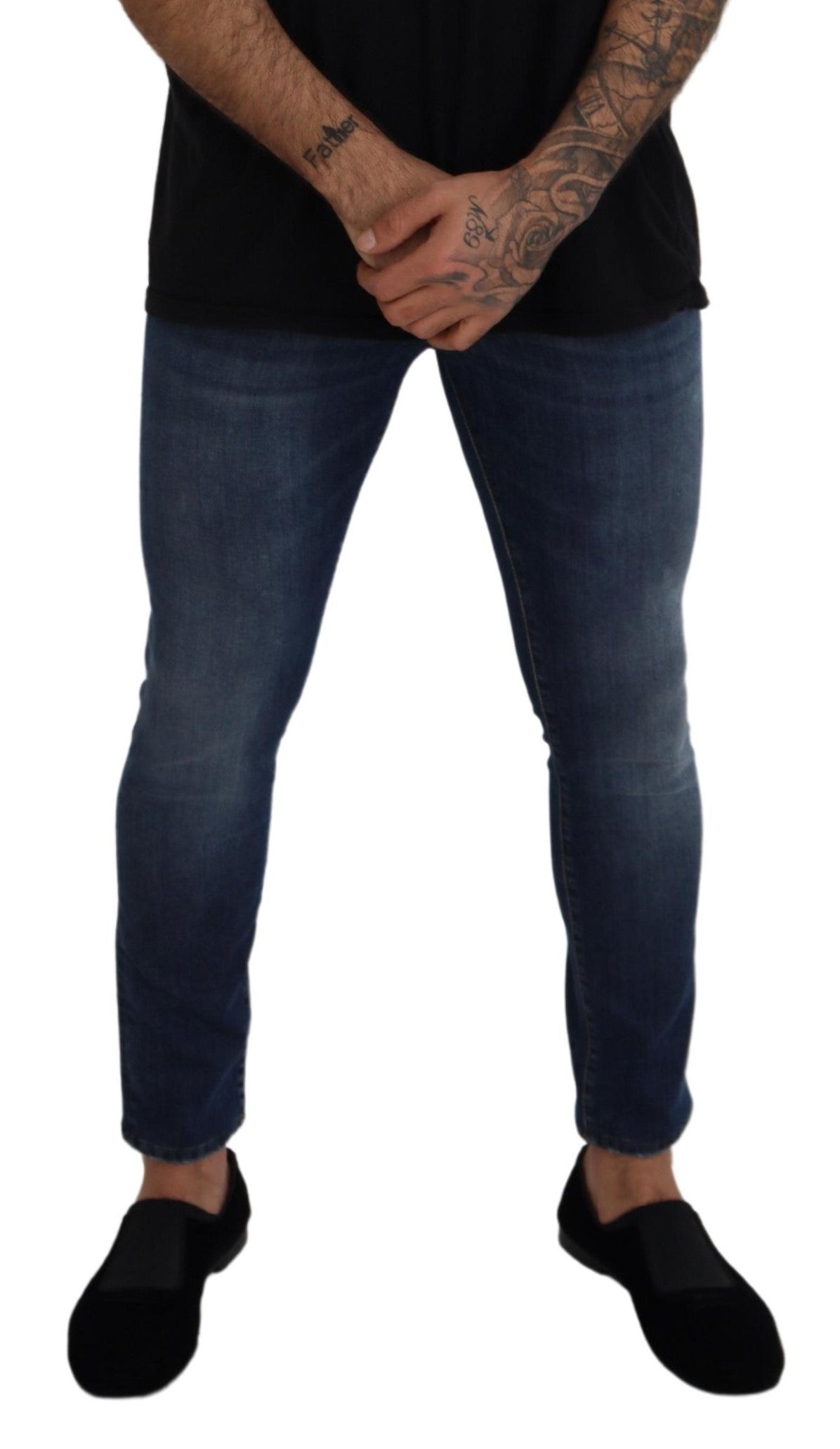 Chic Blue Washed Denim Pants for Men