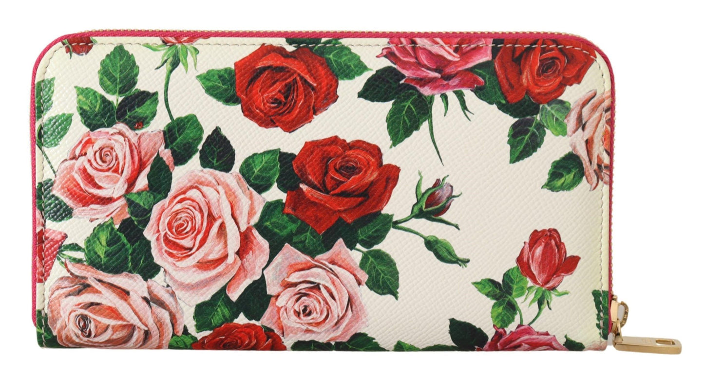 Elegant Continental Leather Wallet with Rose Design