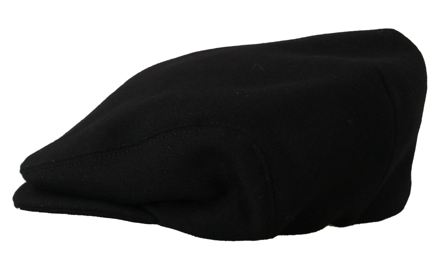 Elegant Black Newsboy Cap in Virgin Wool Blend