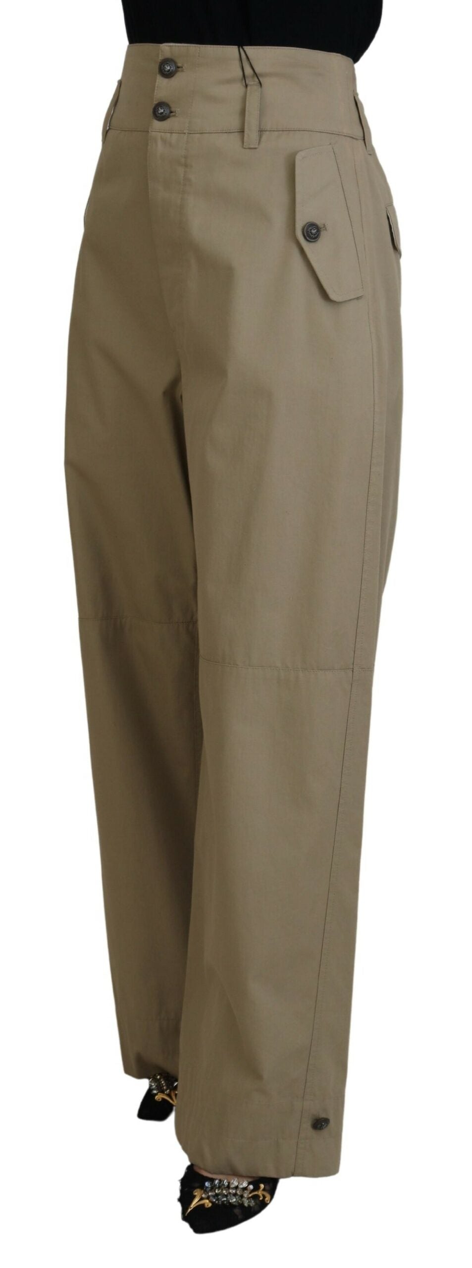 Elegant High Waist Straight Pants in Beige