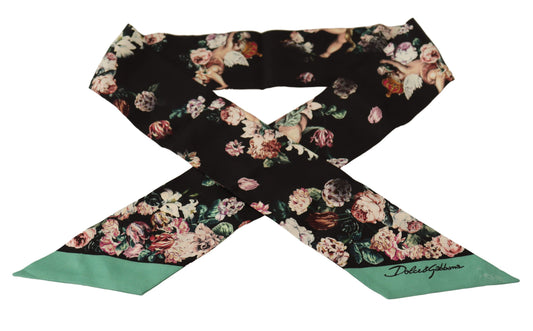 Ethereal Silk Bandeau Scarf with Floral Angelic Motifs