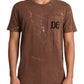 Elegant Paint-Detailed Brown Crewneck Tee