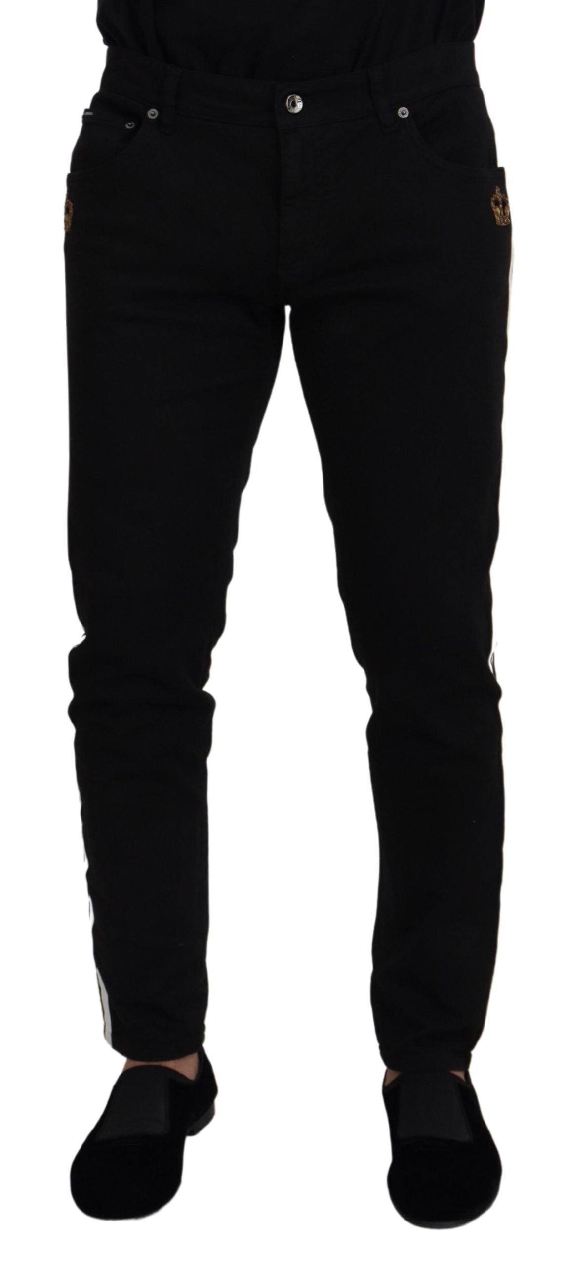 Elegant Black Cotton Blend Denim Pants