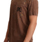 Elegant Paint-Detailed Brown Crewneck Tee