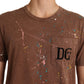 Elegant Paint-Detailed Brown Crewneck Tee