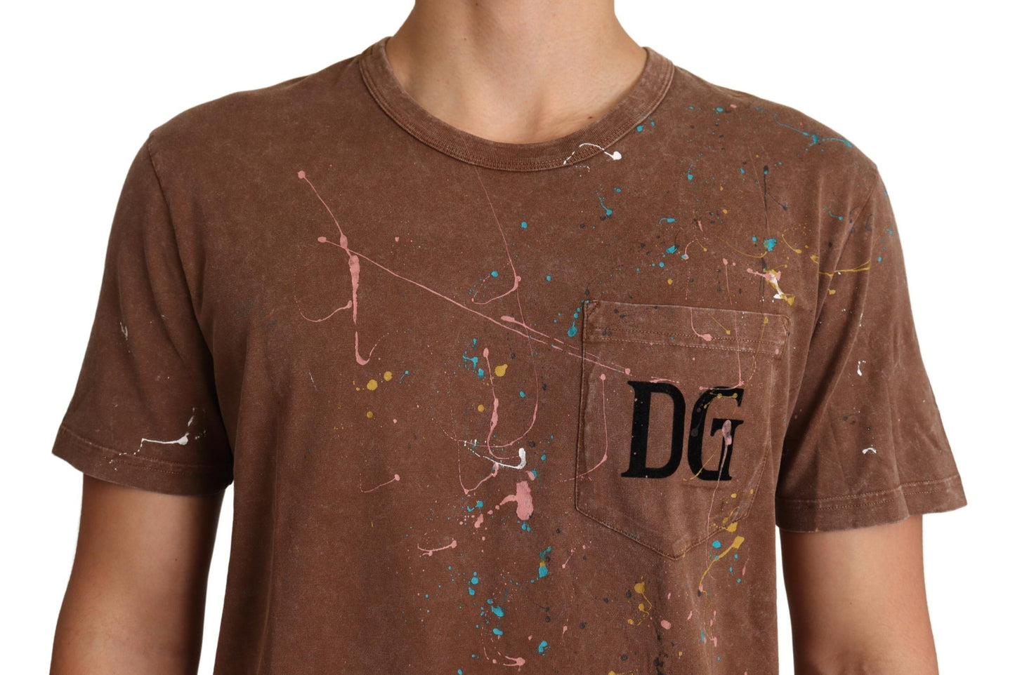 Elegant Paint-Detailed Brown Crewneck Tee