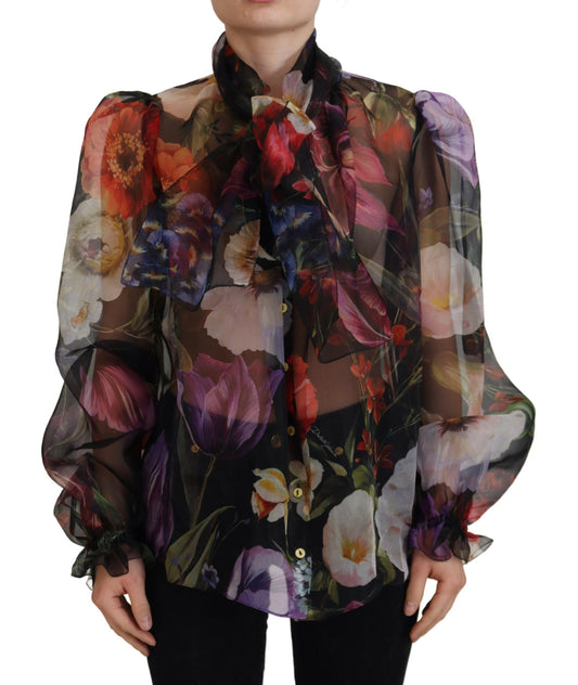 Elegant Floral Silk Long Sleeve Blouse Top