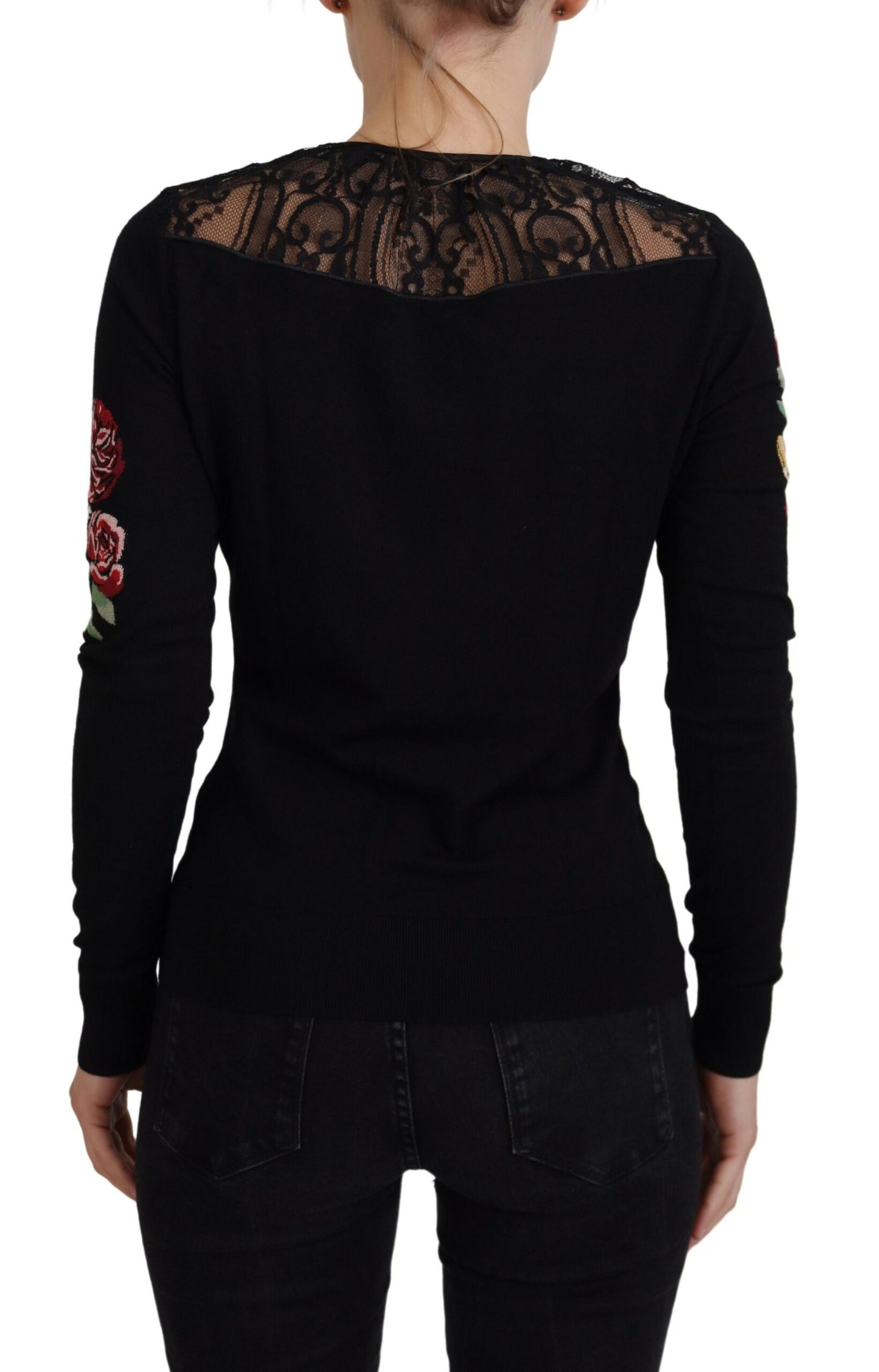 Angel Embroidered Black Silk-Wool Sweater