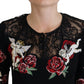 Angel Embroidered Black Silk-Wool Sweater