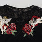 Angel Embroidered Black Silk-Wool Sweater