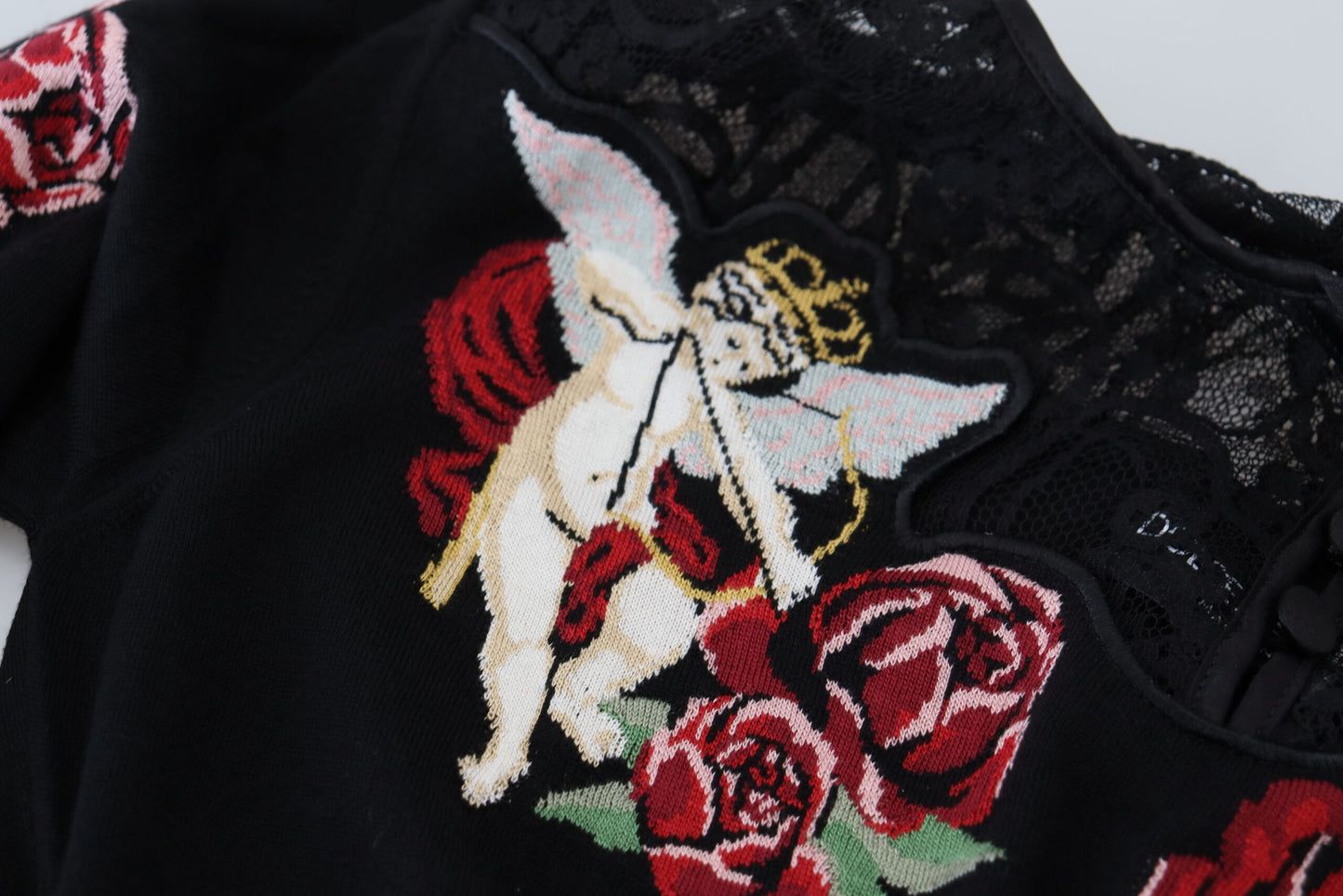 Angel Embroidered Black Silk-Wool Sweater