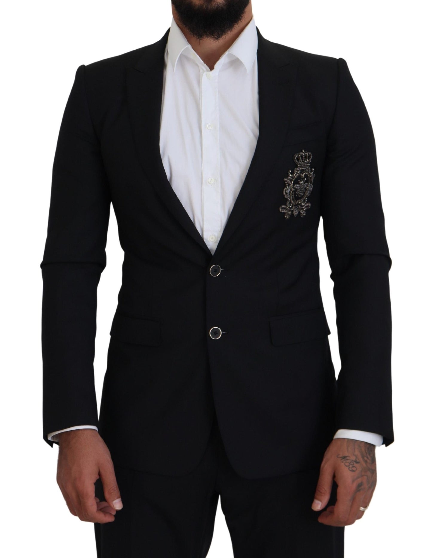 Elegant Embroidered Black Wool Blazer