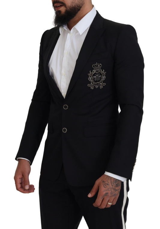 Elegant Embroidered Black Wool Blazer