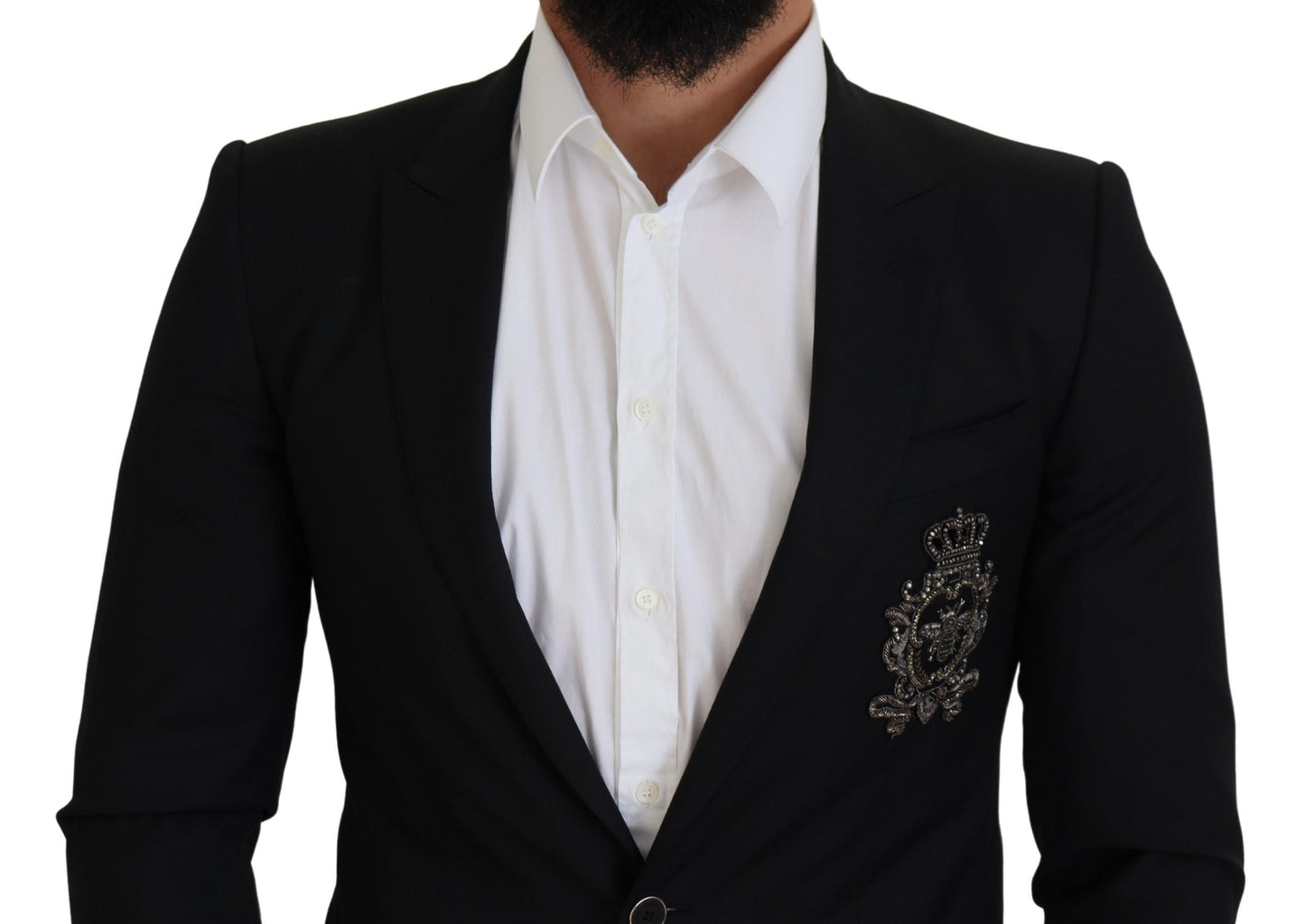 Elegant Embroidered Black Wool Blazer