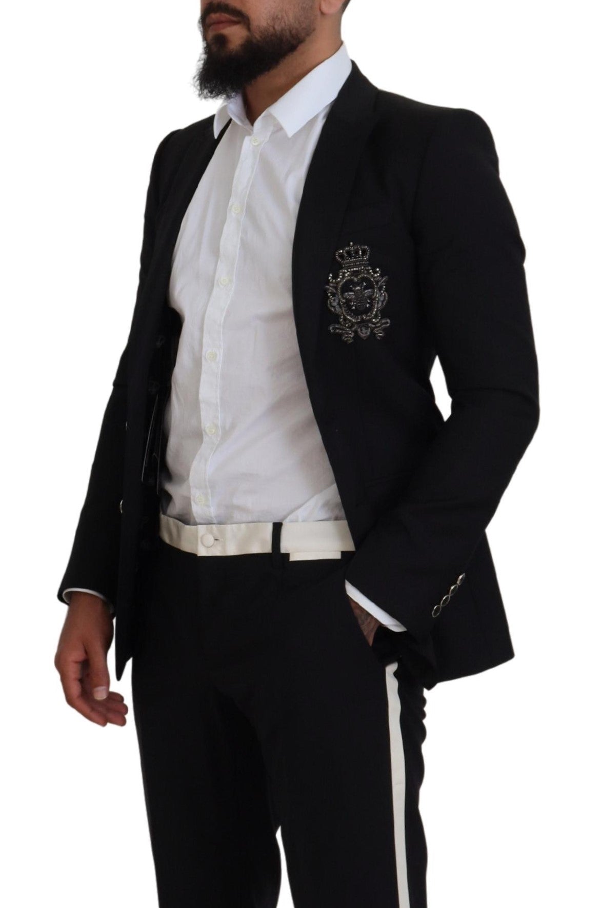 Elegant Embroidered Black Wool Blazer