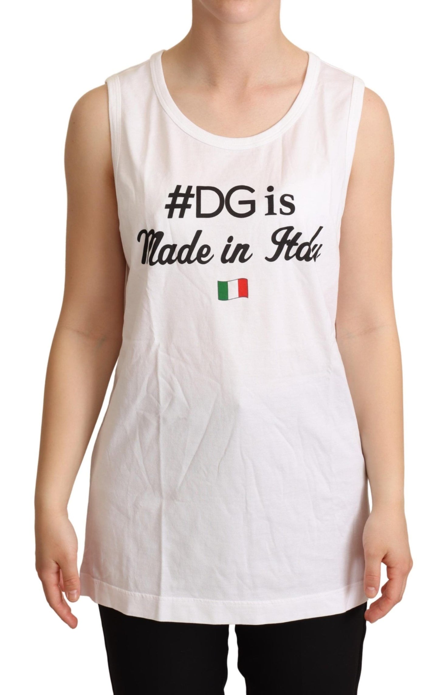 White Cotton #DG Motive Tank Top  T-shirt