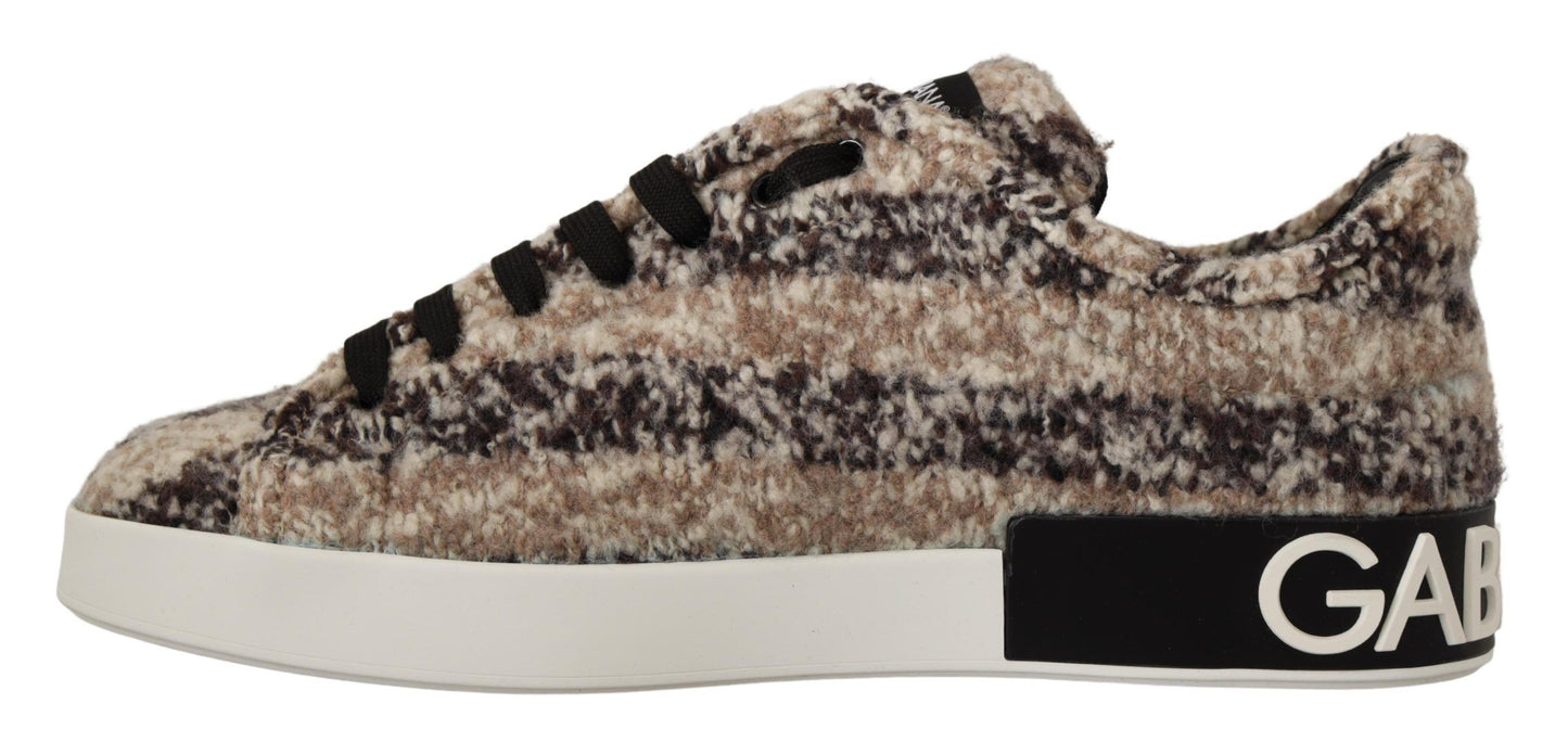 Beige Wool & Cotton Casual Low Top Sneakers