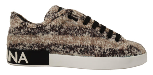 Beige Wool & Cotton Casual Low Top Sneakers