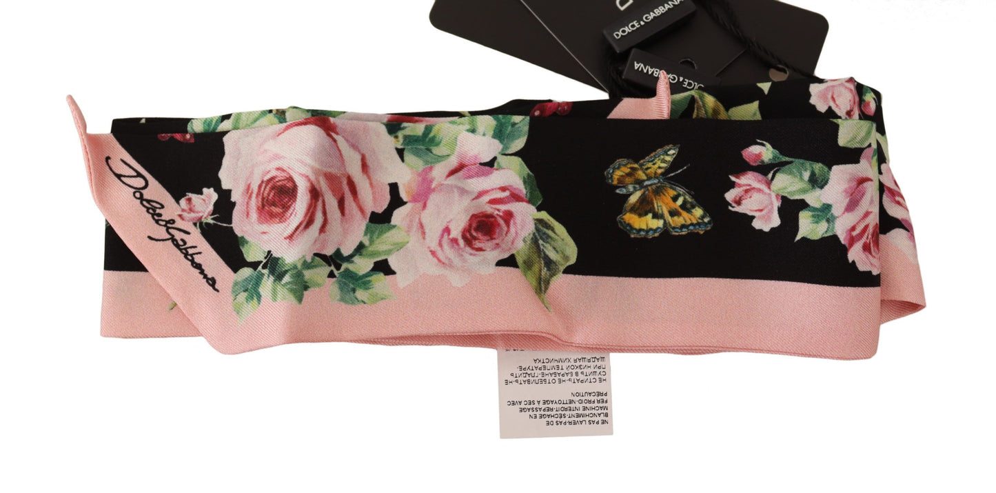 Silk Bandeau Scarf with Rose Print