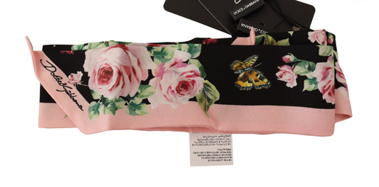 Silk Bandeau Scarf with Rose Print