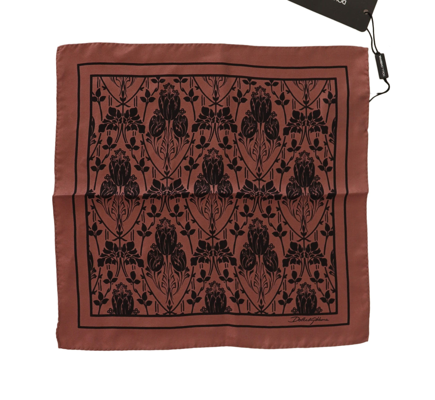 Brown Floral Silk Square Handkerchief Scarf