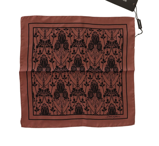 Brown Floral Silk Square Handkerchief Scarf