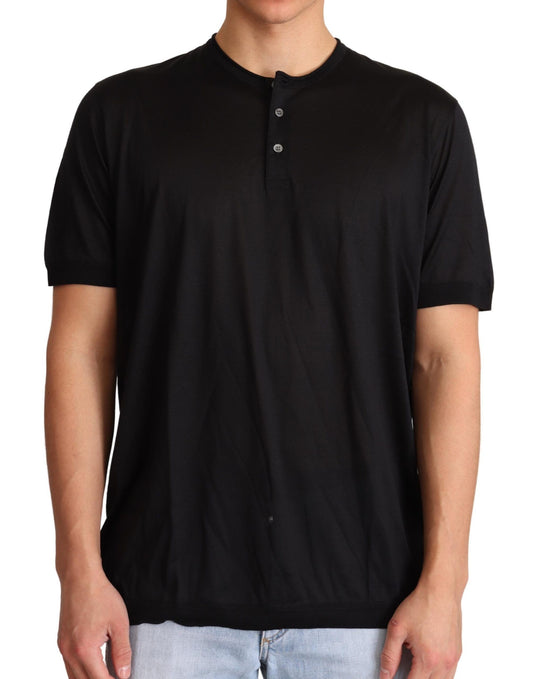 Sumptuous Silk Henley T-Shirt in Black