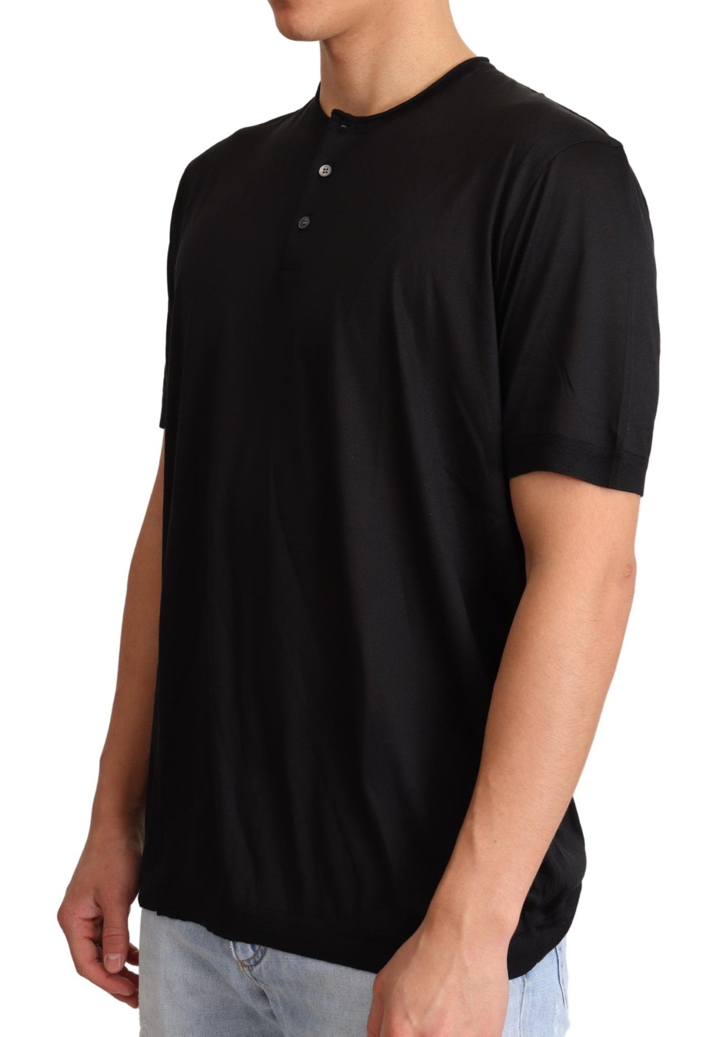 Sumptuous Silk Henley T-Shirt in Black