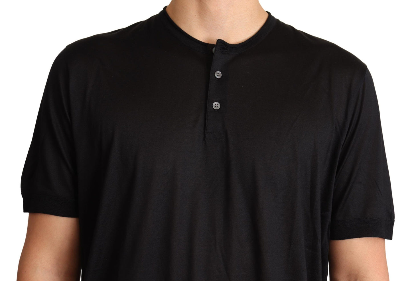 Sumptuous Silk Henley T-Shirt in Black