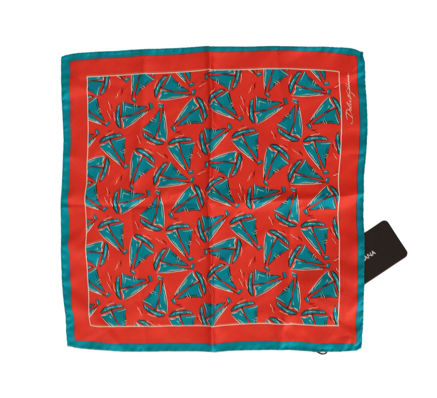 Orange Boat Print Silk Square Handkerchief Scarf