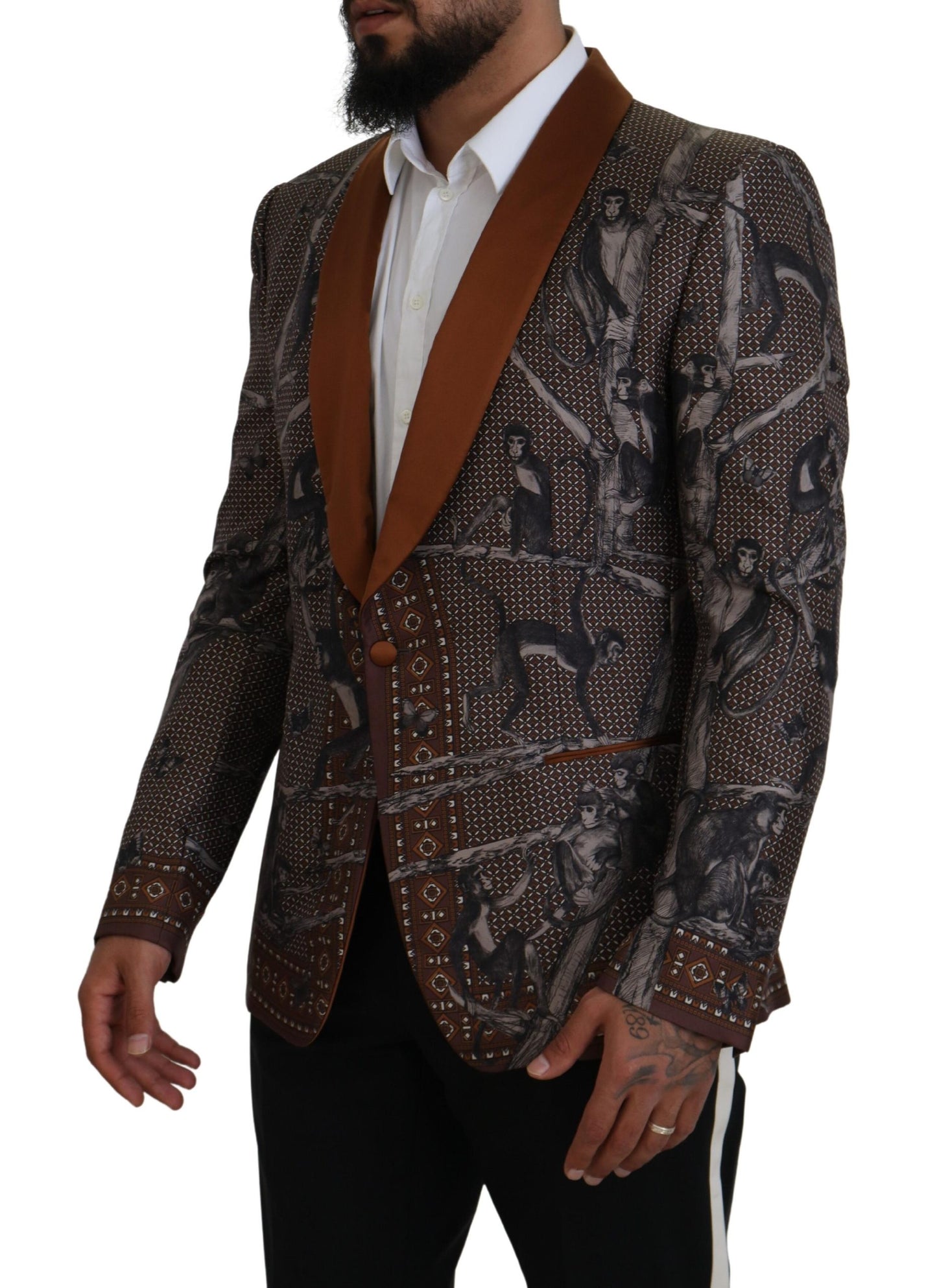 Bronze Monkey Print Silk Slim Jacket Blazer