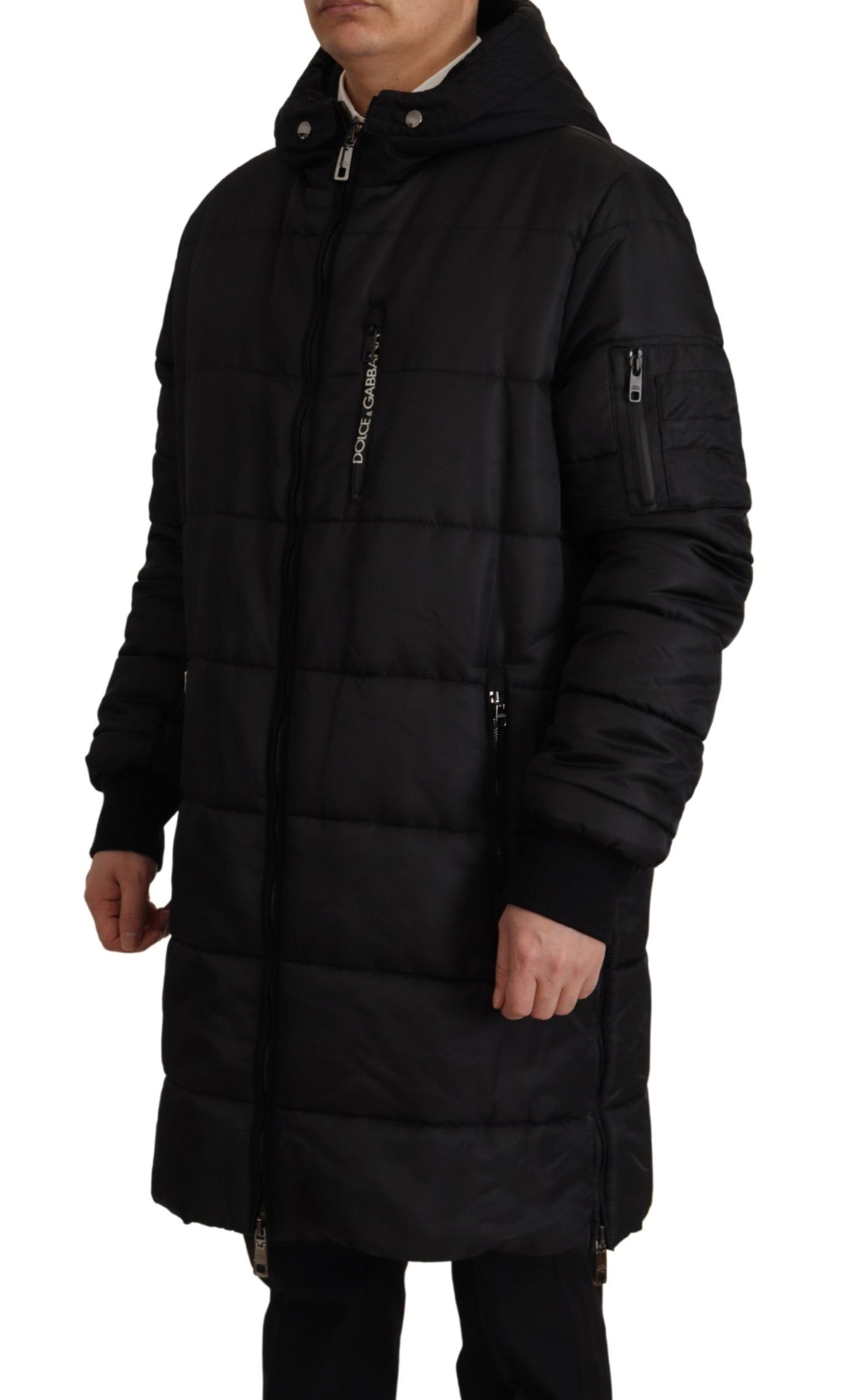 Black Nylon Hooded Parka Coat Winter Jacket