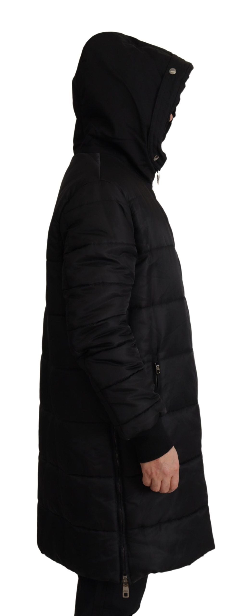 Black Nylon Hooded Parka Coat Winter Jacket