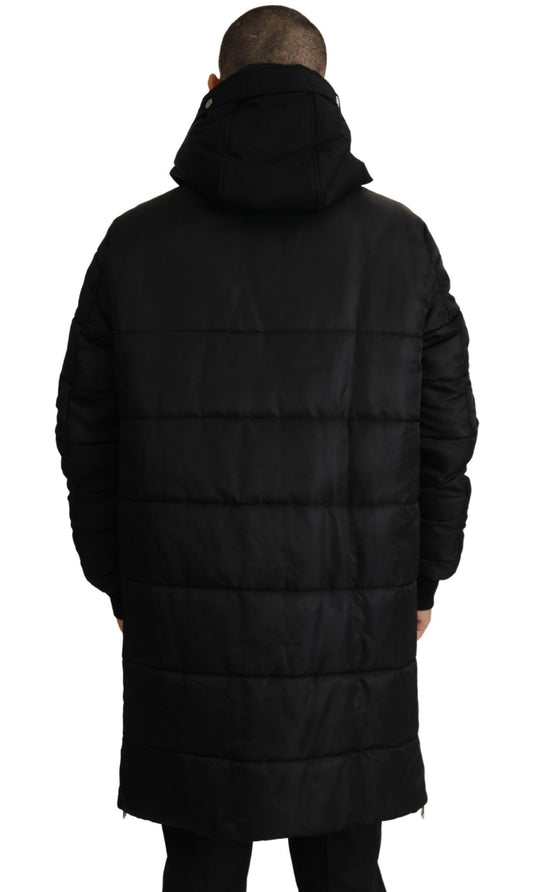 Black Nylon Hooded Parka Coat Winter Jacket