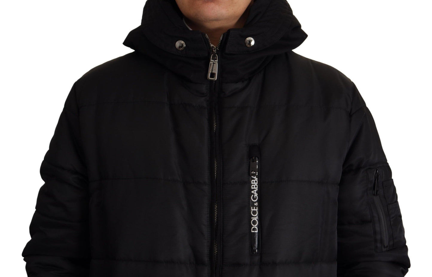 Black Nylon Hooded Parka Coat Winter Jacket