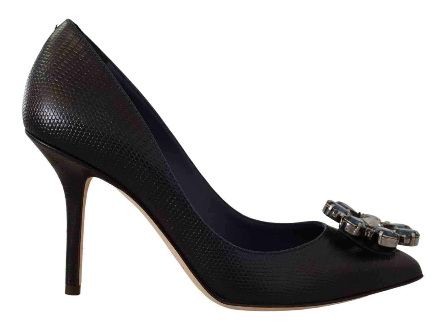 Elegant Crystal Leather Pumps in Dark Blue